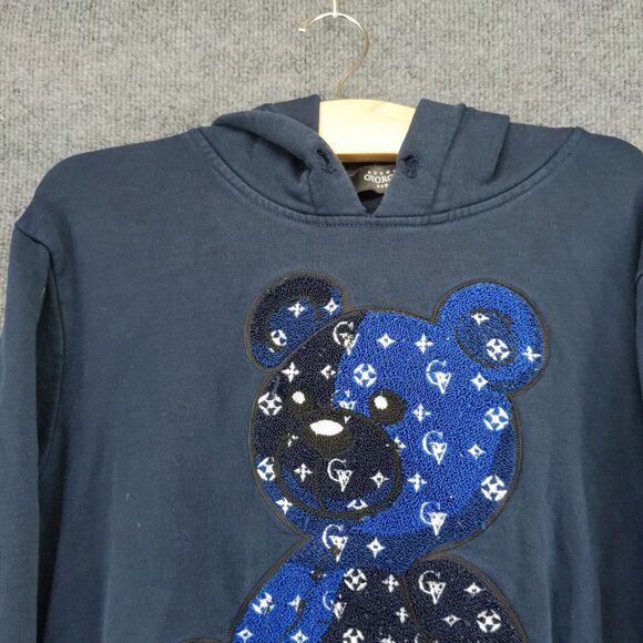 Avenue George V Paris Pullover Hoodie Size L Blue Embroidered Bear SEE DESC - Picture 7 of 12